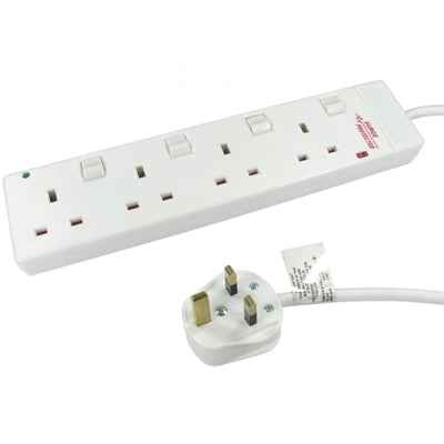 2m 4 Gang Surge Protected LED Indicator UK Mains Extension